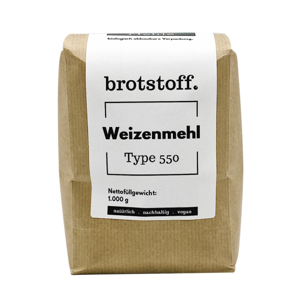 brotstoff - Auszugsmehle - Weizenmehl - Type 550 - kompostierbare Verpackung - von vorne