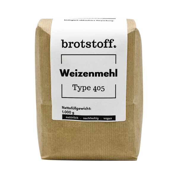 brotstoff - Auszugsmehl - Weizenmehl - Type 405 - kompostierbare, nachhaltige Verpackung - von vorne