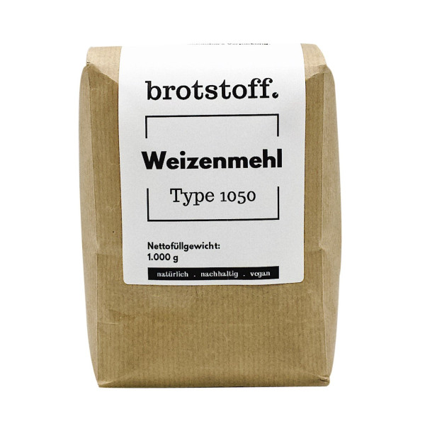 brotstoff - Auszugsmehl - Weizenmehl - Type 1050 - plastikfreie recyclebare Verpackung - von vorne
